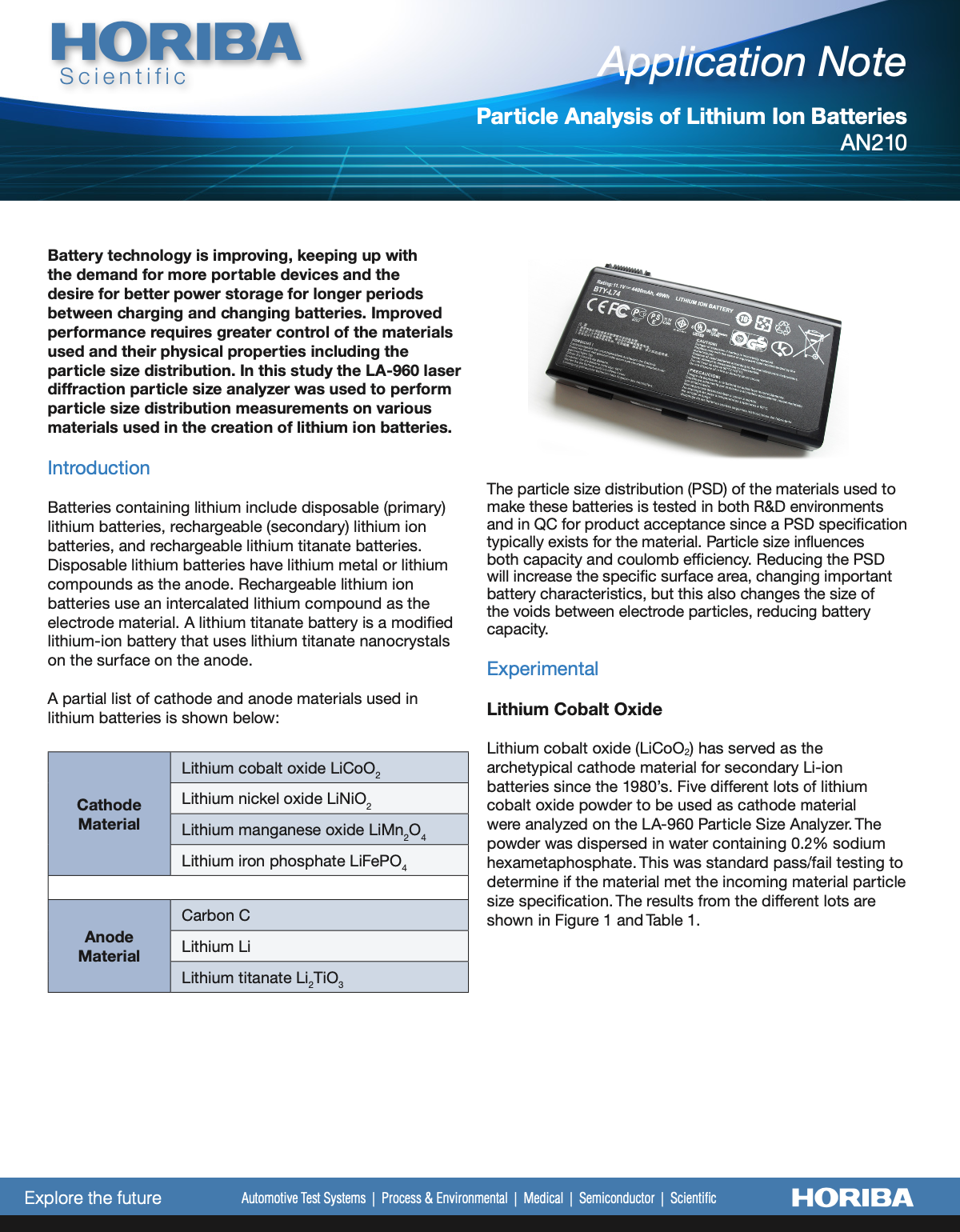 applications note on particle analysis of lithium-ion batteries